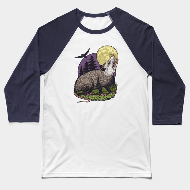 Opossum At Night Baseball T-Shirt by Dima Kruk